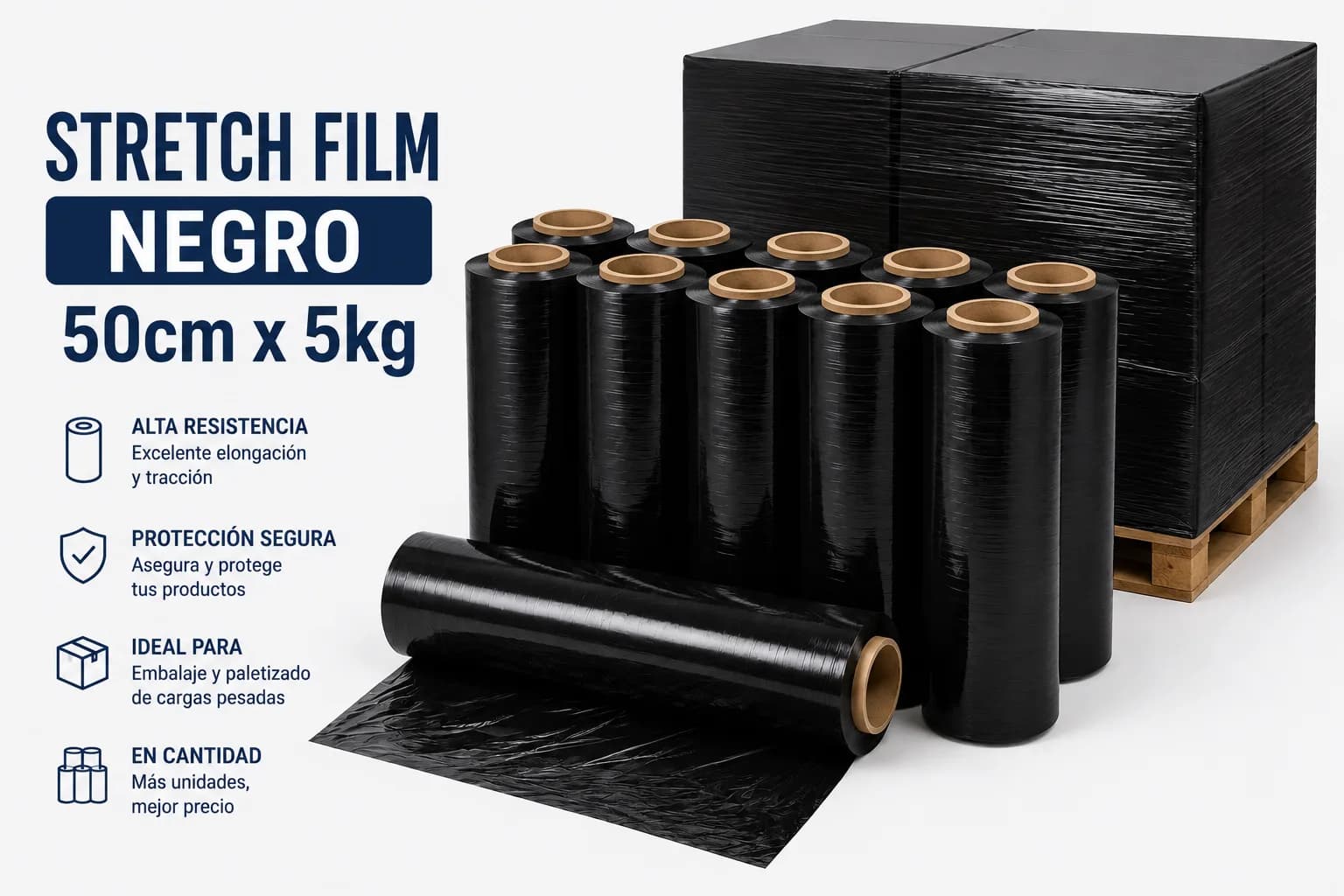 Stretch Film Virgen Negro 50cm - 5kg